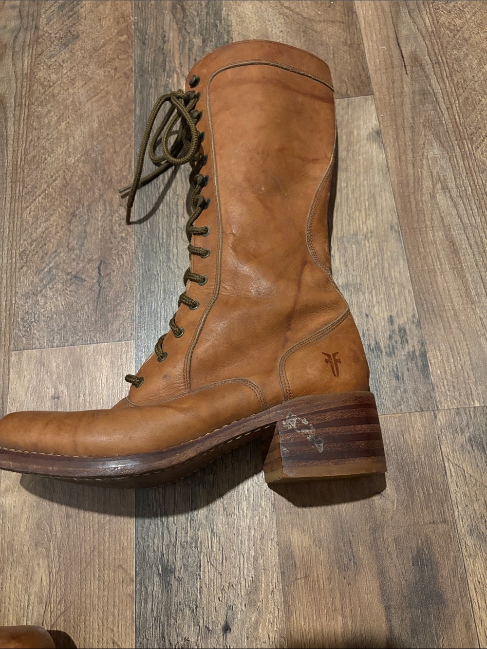 Frye Tall Lace-Up Leather Boots in Cognac Brown - Picture 4 of 17